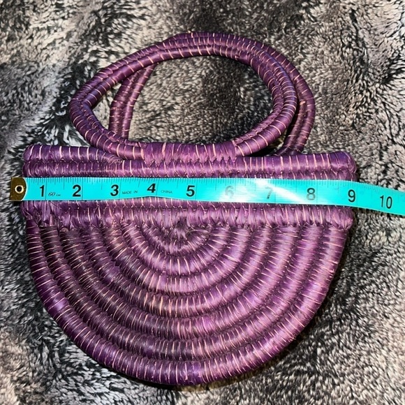Vintage luxe Style Purple Handmade top handle Natural Woven bag - Picture 4 of 11